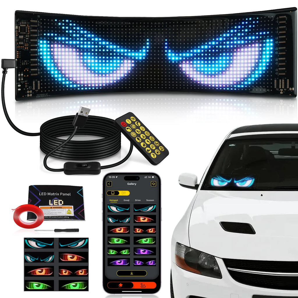 Truck Car Devil Eye LED Pixel Matrix Panel Sign Light App Remote Control 5V USB Custom Lighting Scrolling For Board Windshield