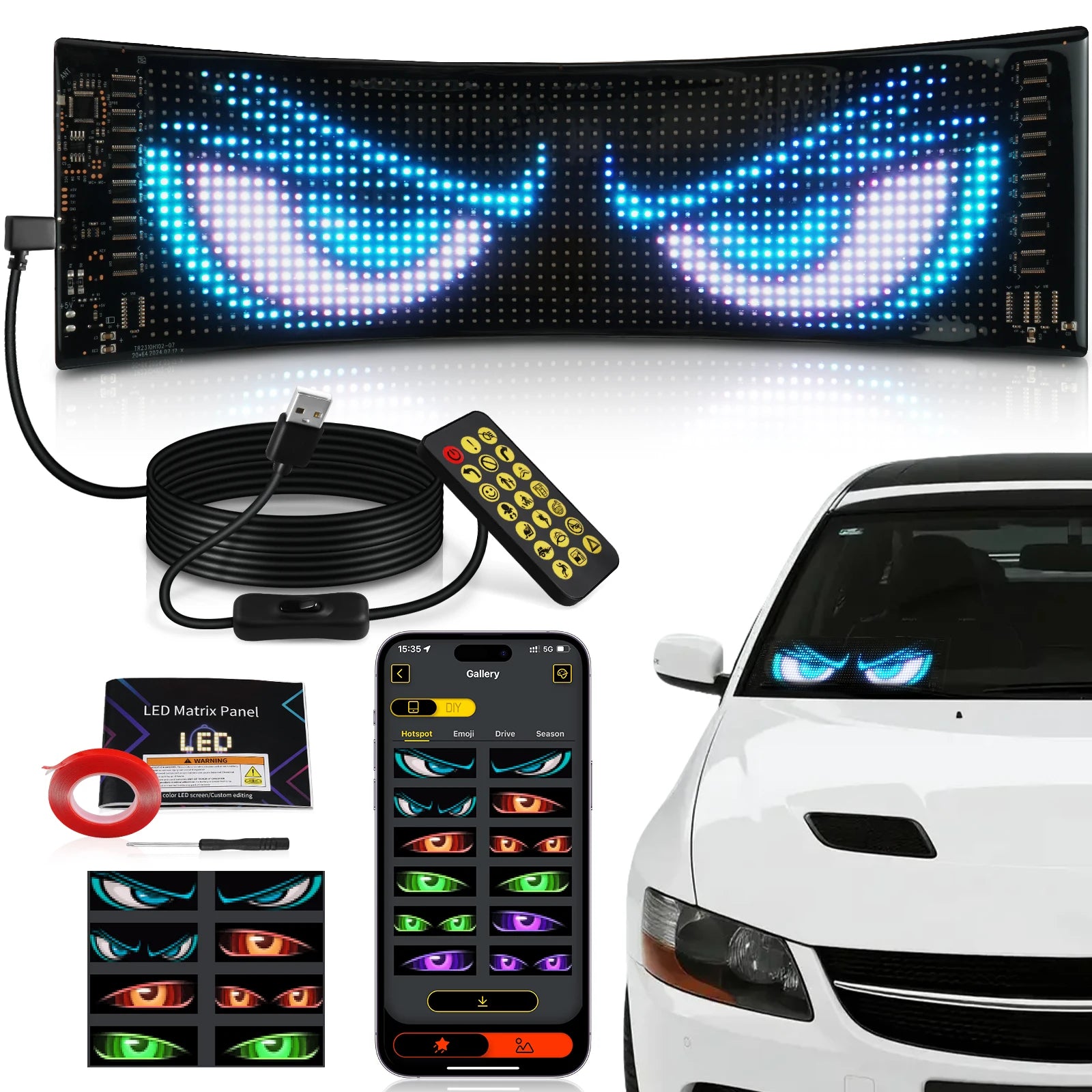 Truck Car Devil Eye LED Pixel Matrix Panel Sign Light App Remote Control 5V USB Custom Lighting Scrolling For Board Windshield