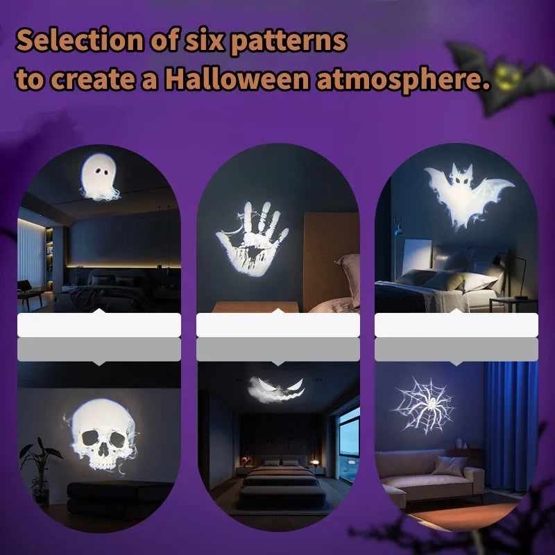 USB Projector Light Halloween Ghost Skull Night Light Switchable Pattern LED Projector Lamp for Room Ceiling Window Wall Decor