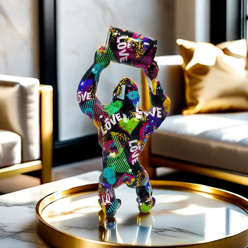 ERMAKOVA Creative Resin Sculpture Gorilla Decoration Lift The Bucket Gorilla Figure Statue Living Room Cabinet Decor
