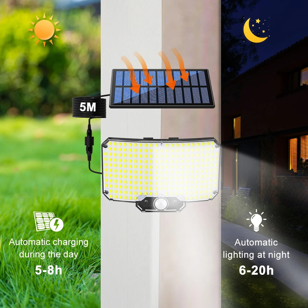 New 366LED Solar Outdoor Lights Solar Powered Security Light Motion Sensor 234LED Wall Light IP65 Waterproof Garden