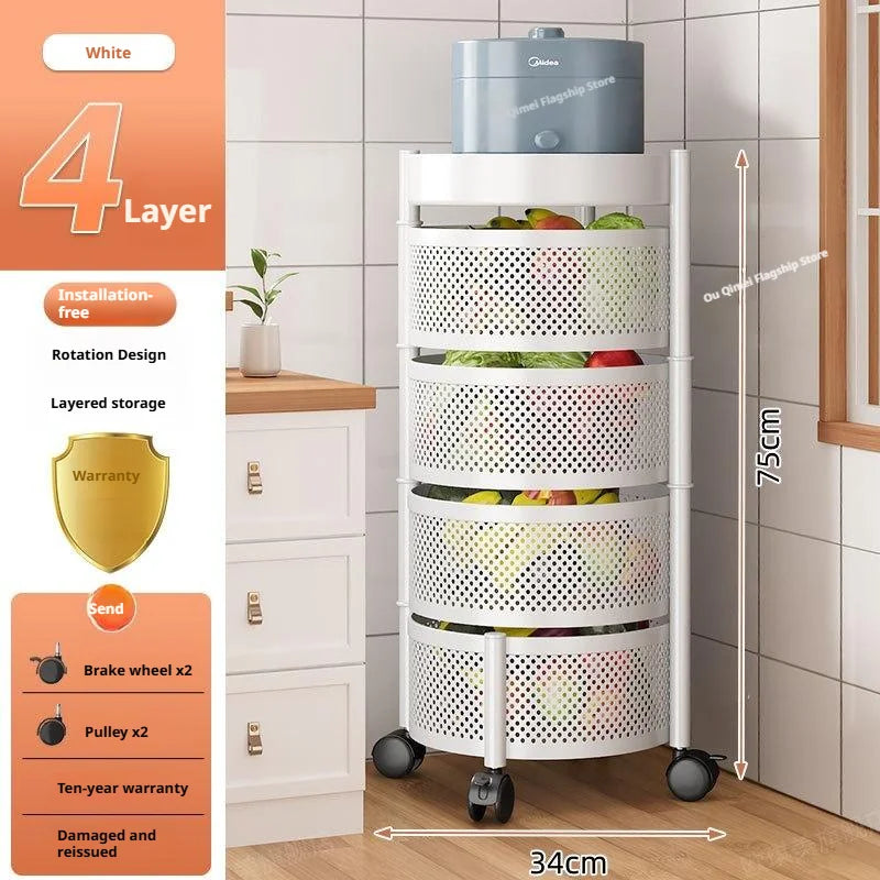 Square Rotating Storage Rack Kitchen Floor-To-Ceiling Multi-Layer Snacks Fruits And Vegetables Sundries Rolling Trolley Basket