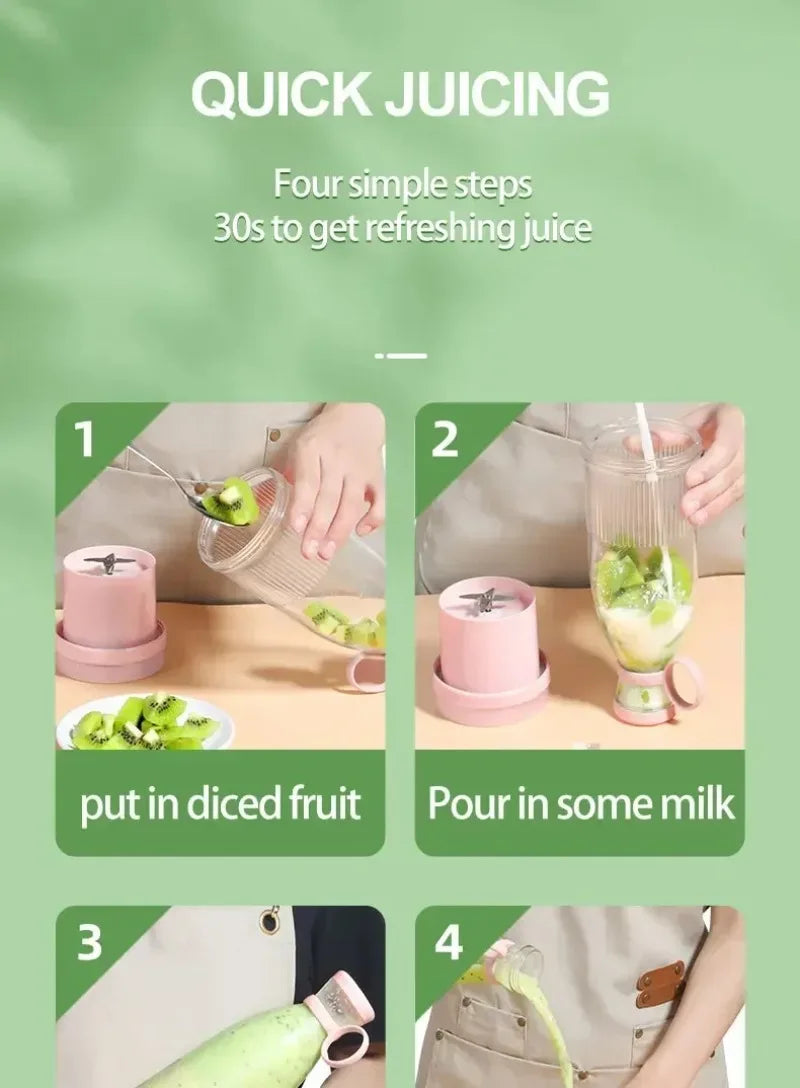 Mini Juice Blender Portable Electric Juicer Bottle 6 Blades Shake Orange Lemon USB Charging Fruit Mixer Fresh Squeezer Machine