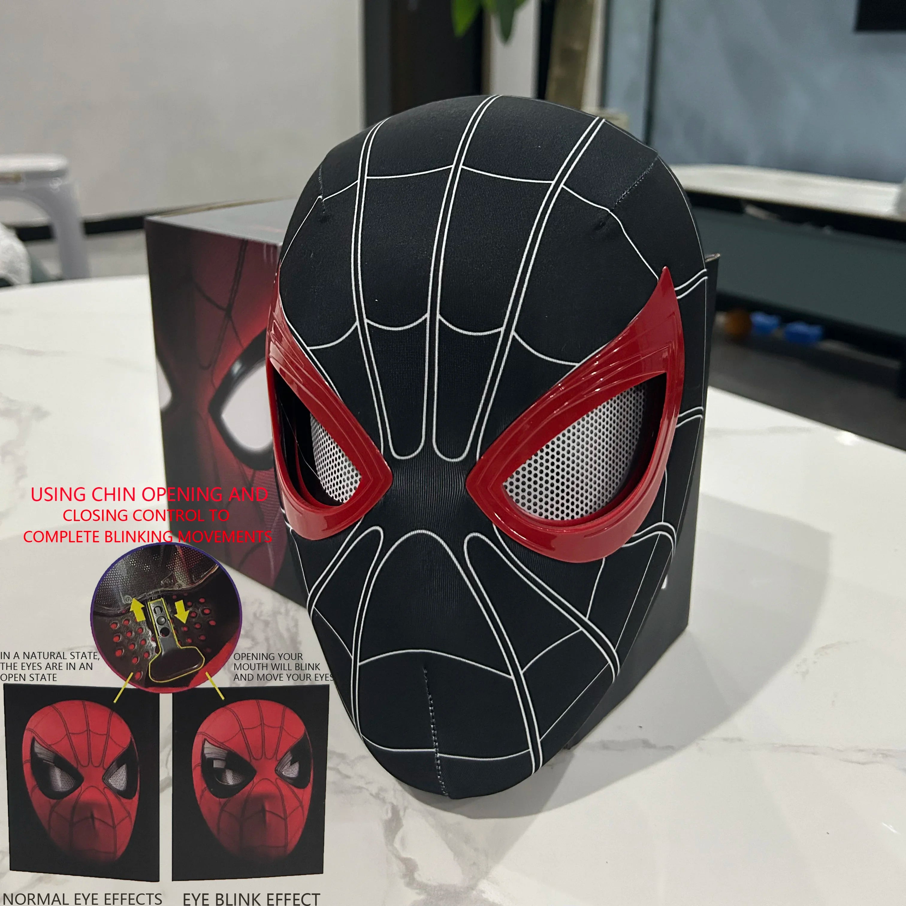 Spiderman Mask Eyes Movable Remote Control Peter Parker Spiderman Toys Children Halloween Cosplay Costume Mask Christmas Gifts