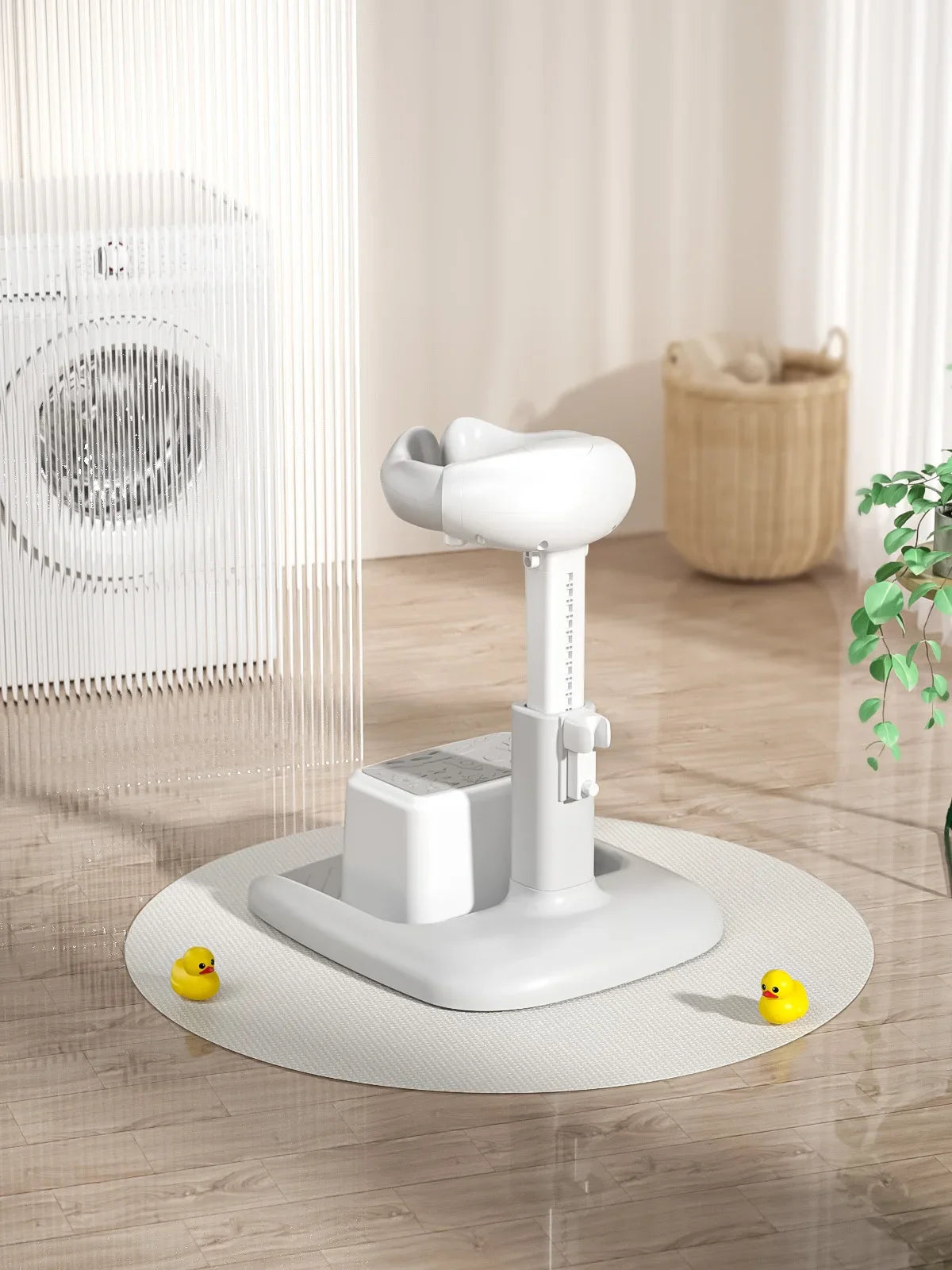 Portable Non-slip Duck Shaped Baby Bath Racks Shower Helper Handle Adjust Length Stand Themselves for Standing Toddler Shower