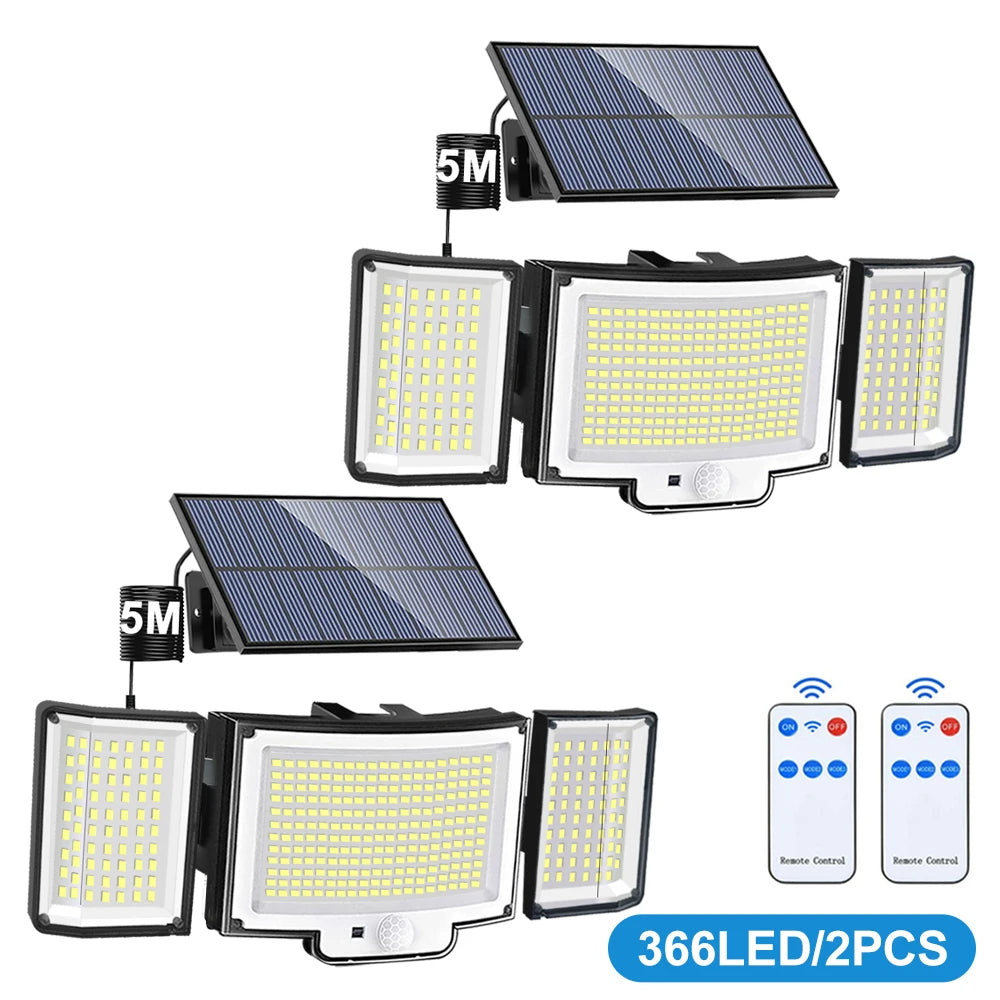 New 366LED Solar Outdoor Lights Solar Powered Security Light Motion Sensor 234LED Wall Light IP65 Waterproof Garden