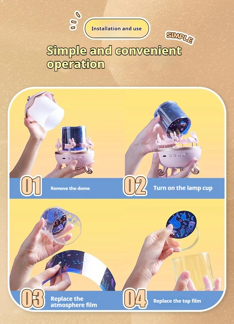 Projector Night Light with Speaker for Kids Room Decor 12 Films Kawaii Ocean Projection Nightlights For Baby Bedroom Gifts