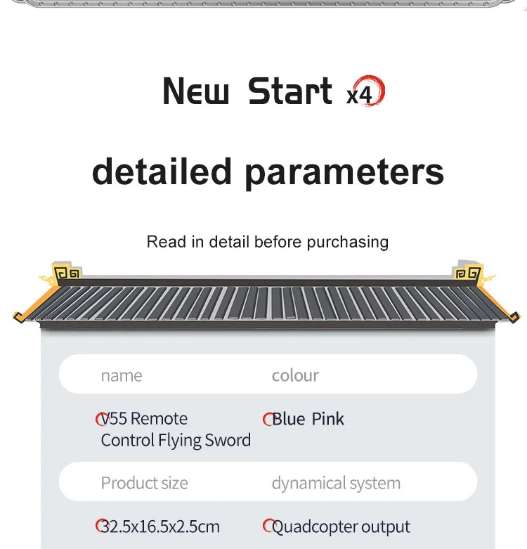 4DRC New V55 Remote Controlled Flying Sword Toy Drone Model 2.4G RC Quadcopter with Light Sword Stunt Glider Airplane Kids Toys