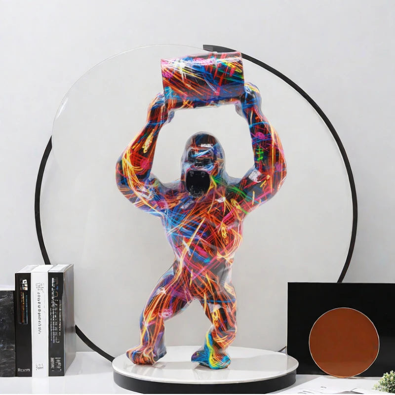 ERMAKOVA Creative Resin Sculpture Gorilla Decoration Lift The Bucket Gorilla Figure Statue Living Room Cabinet Decor