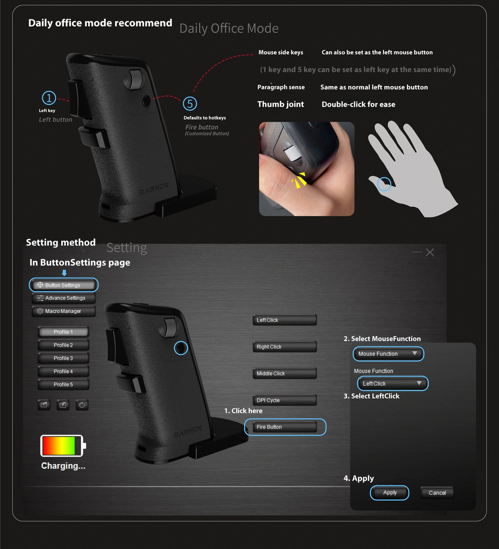 Gun Mouse For Shooting Games Custom Black White Wireless Dual-Mode Vertical Gaming Mouse Born For Fps