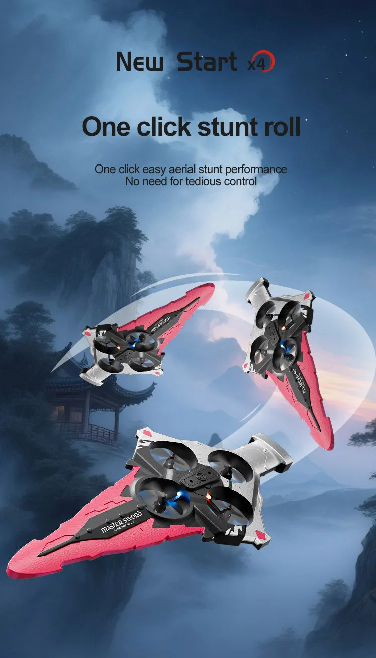 4DRC New V55 Remote Controlled Flying Sword Toy Drone Model 2.4G RC Quadcopter with Light Sword Stunt Glider Airplane Kids Toys