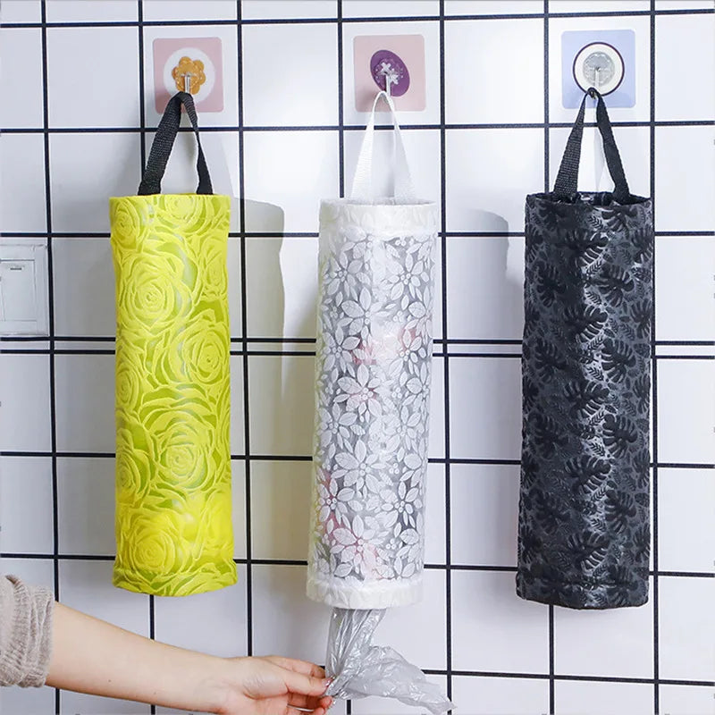 Home Grocery Bag Holder Wall Mount Plastic Bag Holder Dispenser Hanging Storage Trash Garbage Bag Kitchen Garbage Organizer