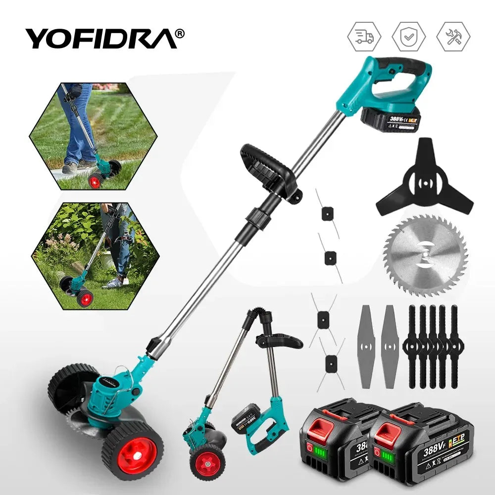 YOFIDRA Electric Lawn Mower Cordless Garden Grass Cutting Trimmer 100-135cm Length Cutter Power Tool For Makita 18V Battery Pin