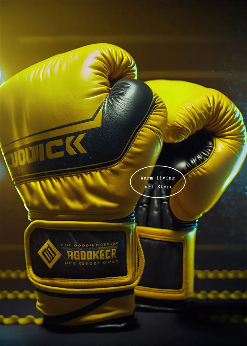 Black Cool Boxing Gloves Boxing Fitness Gloves Aesthetics Poster and Mural Art Canvas Painting Boxing Gym Boys' Room Decoration
