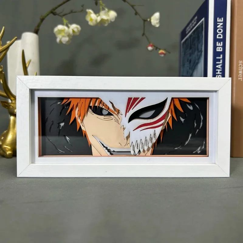 BLEACH Anime Led Paper Carving Lamp Kurosaki Ichigo Aizen Sousuke Paper Cut Shadow Box Bedroom Decoration Led Light Toy Gift