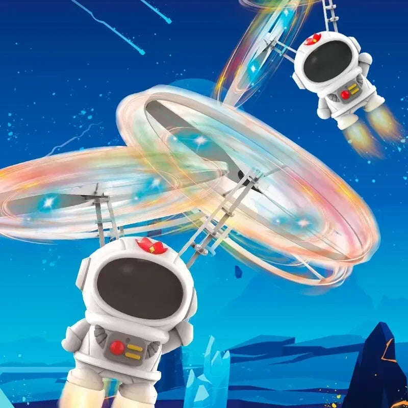 Levitating Luminous Flying Robot Astronaut Toy Aircraft Hand-Controlled Drone Interactive with Lights Outdoor Toys for Kids Gift