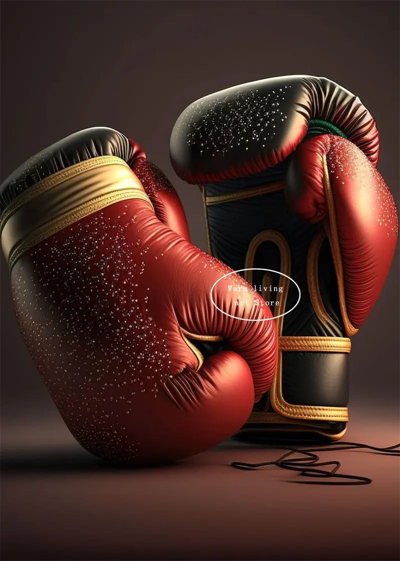 Black Cool Boxing Gloves Boxing Fitness Gloves Aesthetics Poster and Mural Art Canvas Painting Boxing Gym Boys' Room Decoration