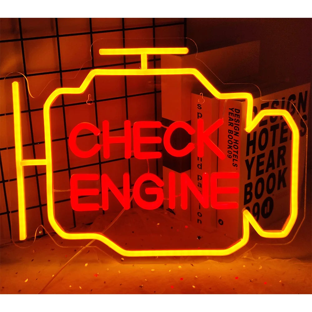 Check Engine Neon Sign Led Light Auto Room Garage Repair Shop Wall Decor Bar Party Club Luminous Atmosphere Lamp USB Power