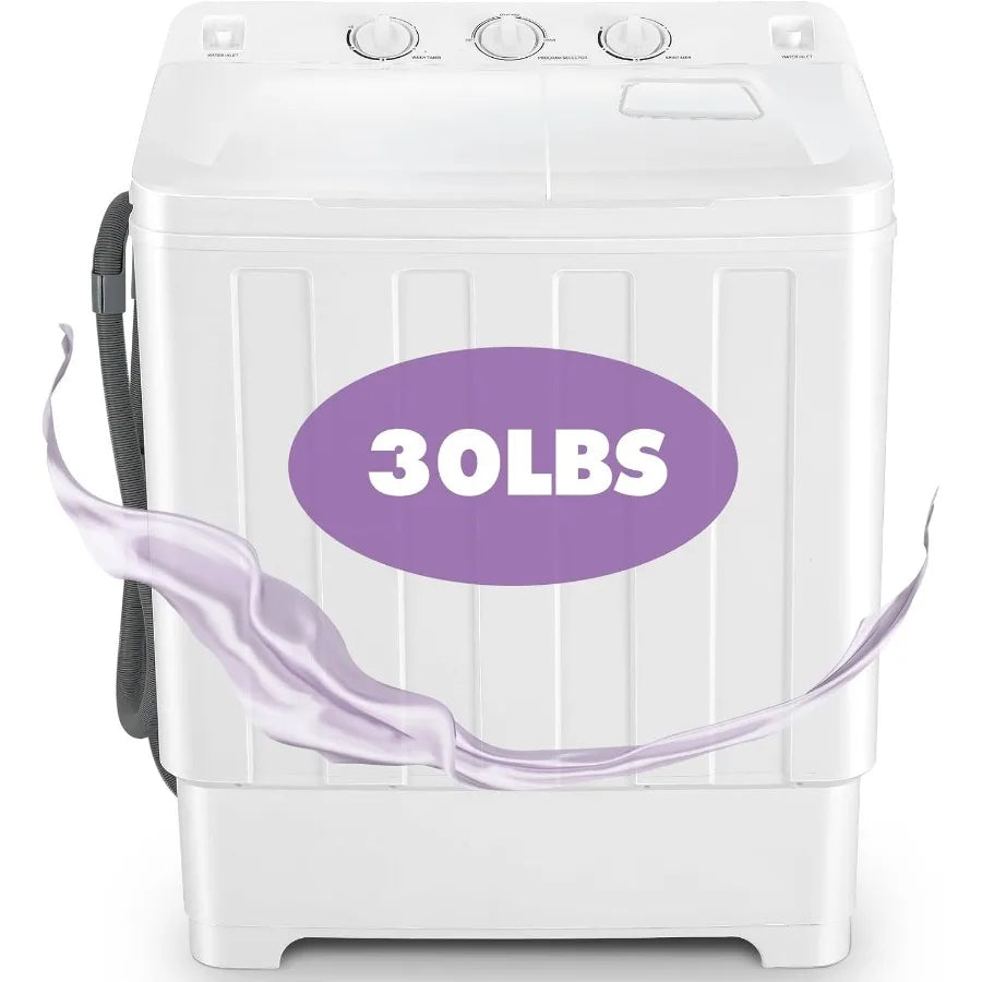 Portable Washing Machine with 30Lbs Total Capacity Featuring Twin Tub Design: 19Lbs Washer and 11Lbs Spin Dryer with Builtin Dr