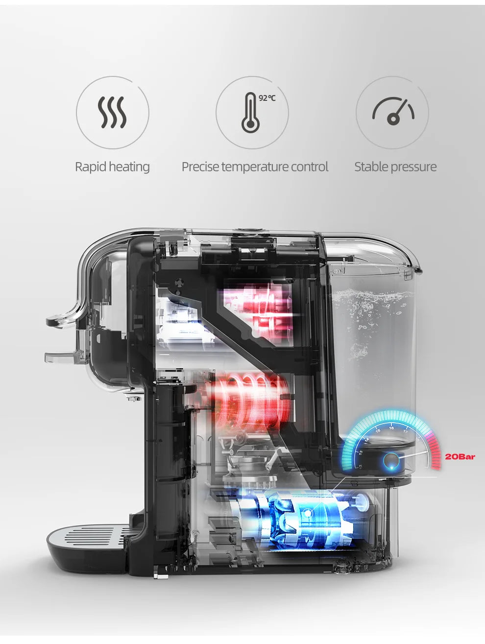 HiBREW 5 in 1 Multiple Capsule Coffee Machine Hot/Cold DG Cappuccino Nes Small Capsule ESE Pod Ground Coffee Cafeteria 20Bar H2B