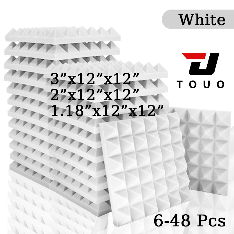 TOUO Acoustic Foam 6-48 Pcs Pyramid Soundproofing Sponge Pad High Density Sound Absorbing Foams Drum Room Acoustic Treatment