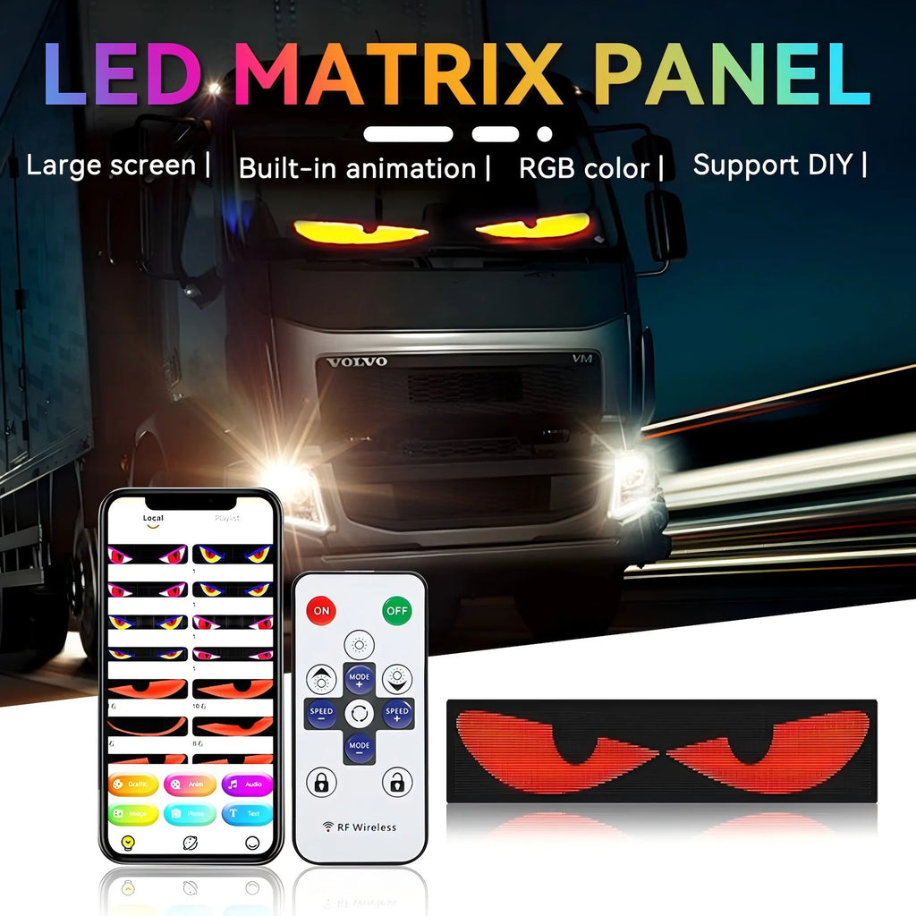 Truck Car Devil Eye LED Matrix Pixel Panel Light APP Remote Control Soft Foldable Lighting Scrolling For Board Windshield 12/24V
