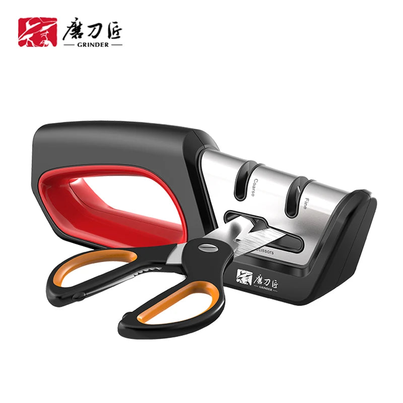 4-in-1 Kitchen Knife Sharpening Kit 3-Stage Sharpener Restores, Revives, and Polishes Blades + Repairs Scissors