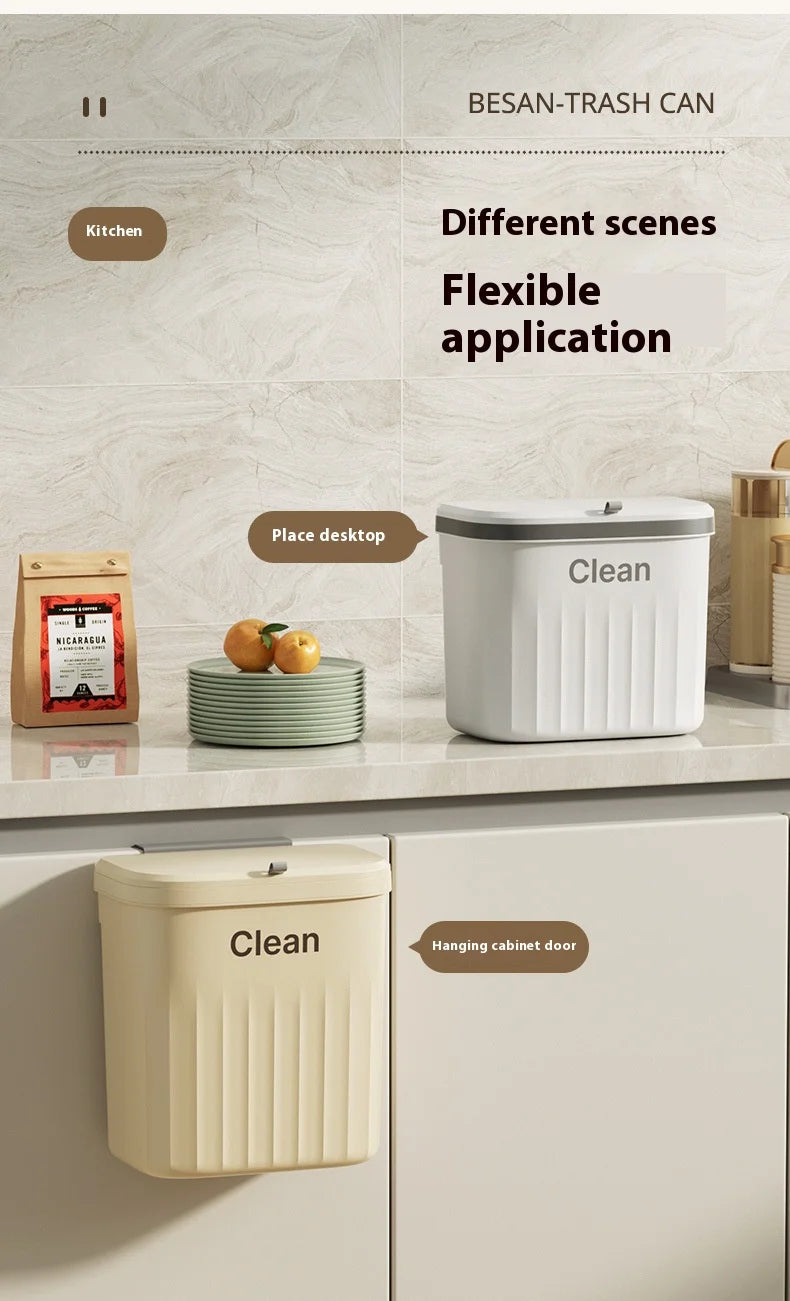 Kitchen Trash Can Wall Mounted Hanging Trash Bin With Lid Garbage Can for Cabinet Under Sink Waste Garbage Compost Bin 8.5/12L