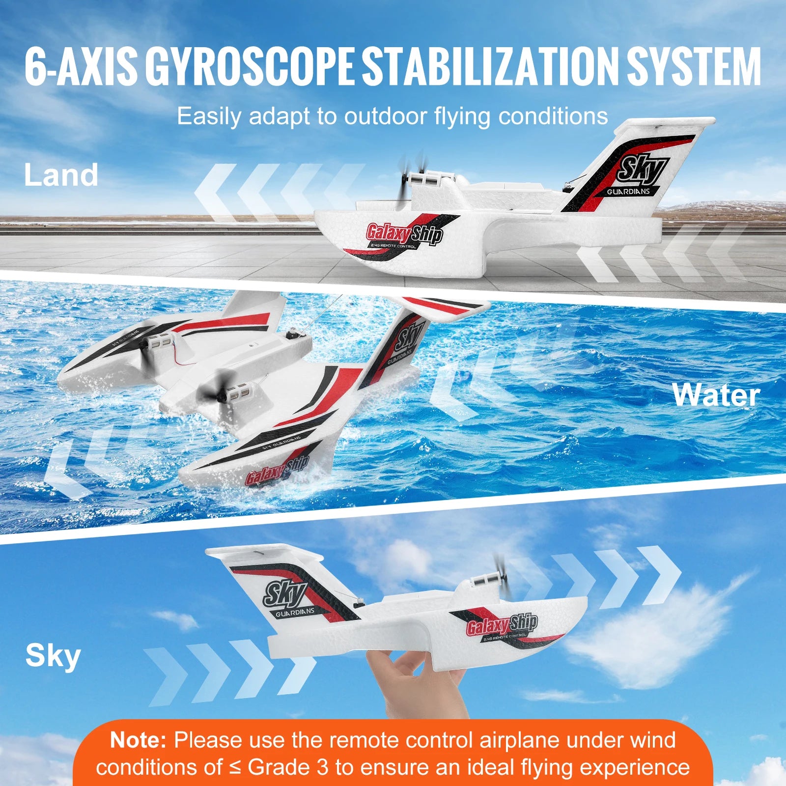 SucceBuy EPP Foam RC Plane 2.4G 3CH  Radio Control Aircraft Sea And Air RC Glider Water Land Flying Airplane Toys Gift For Boys