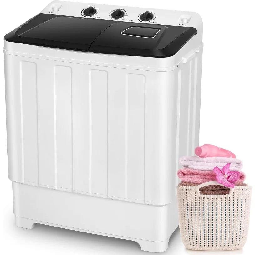 30Lbs Capacity Portable Washing Machine Twin Tub Compact Laundry Machine with Built-in Drain Pump, Washer and Spin Drye