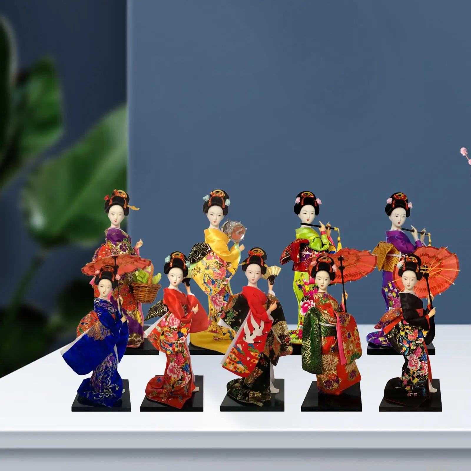 Japanese Geisha 9" Free Standing Oriental Ancient Kabuki Girl Statue Kimono Dolls Ornament for Shelf Table Home Office Decor
