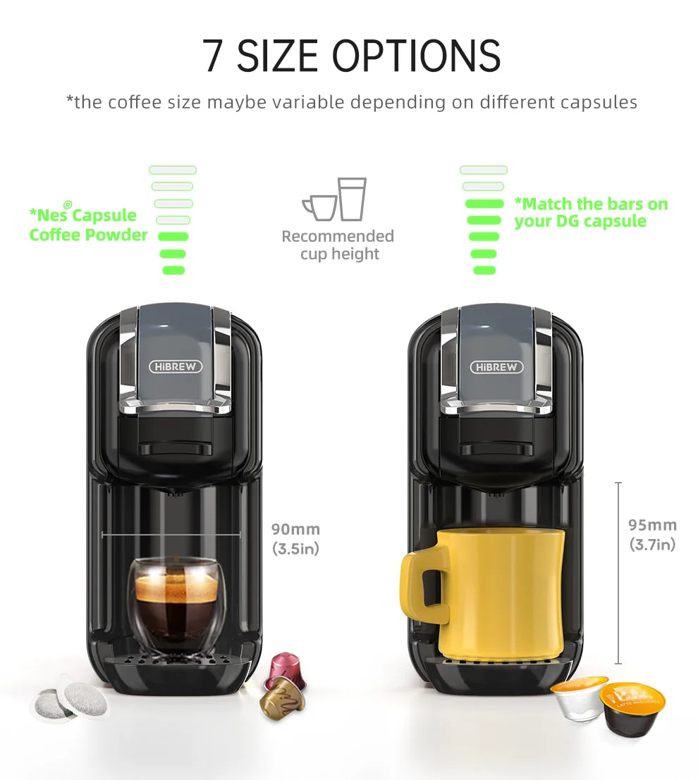 HiBREW 5 in 1 Multiple Capsule Coffee Machine Hot/Cold DG Cappuccino Nes Capsule ESE Pod Ground Coffee Cafeteria 20Bar H2B Grey