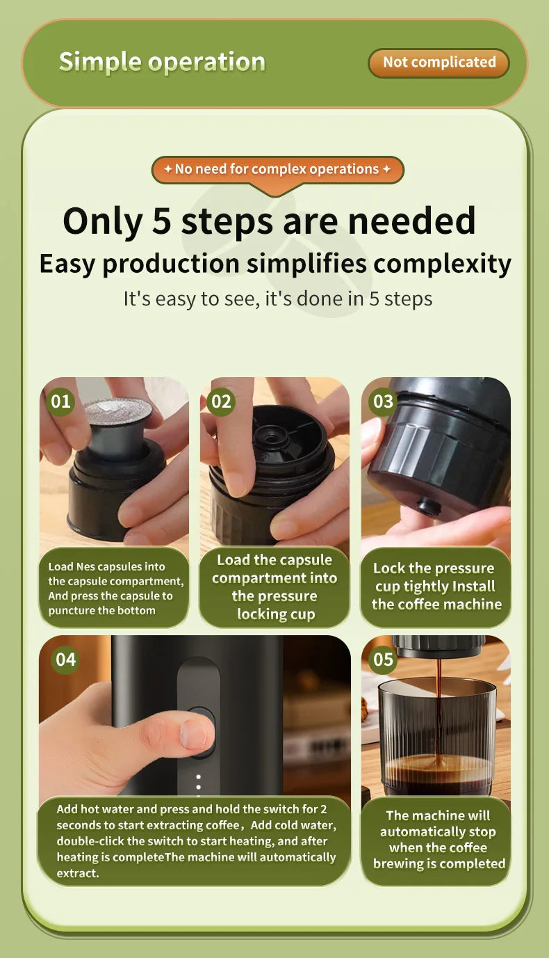 2-in-1 Wireless Electric Espresso Coffee Machine for Car & Home Camping Portable Coffee MakerCapsule Powder Travel Coffee Maker