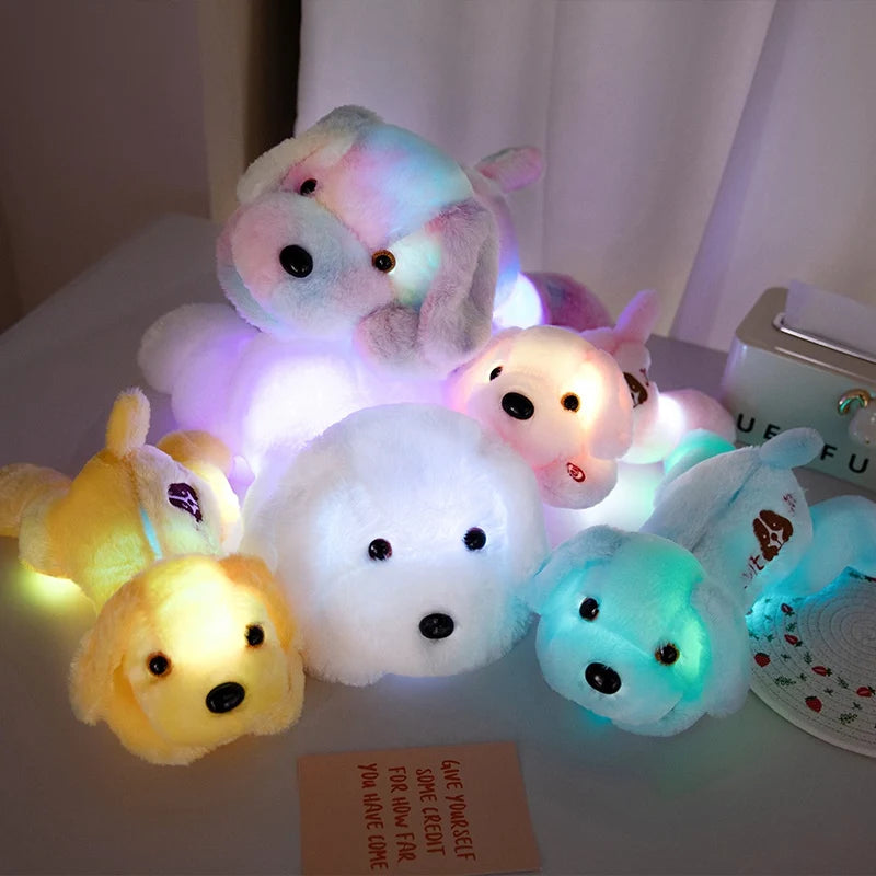 Creative Lie Dog Toy Luminous Pillow Soft Stuffed Plush Glowing Colorful Stars Cushion Led Light Toys Gift