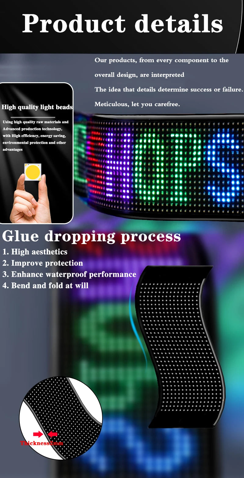 Car LED Matrix Pixel Panel DIY RGB Lighting Graffiti Scrolling Text Board Windshield Advertising Screen Bluetooth APP Control