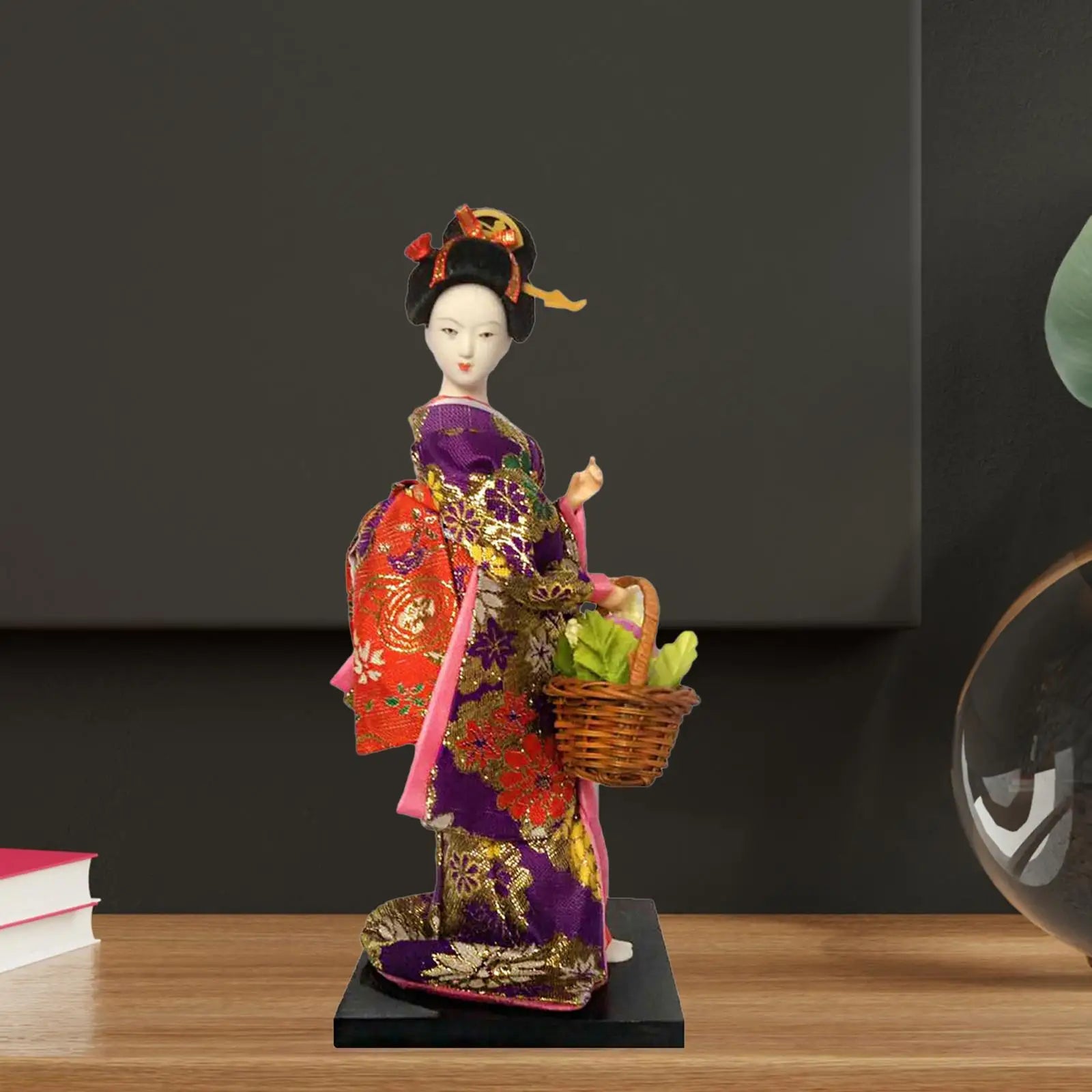 Japanese Geisha 9" Free Standing Oriental Ancient Kabuki Girl Statue Kimono Dolls Ornament for Shelf Table Home Office Decor