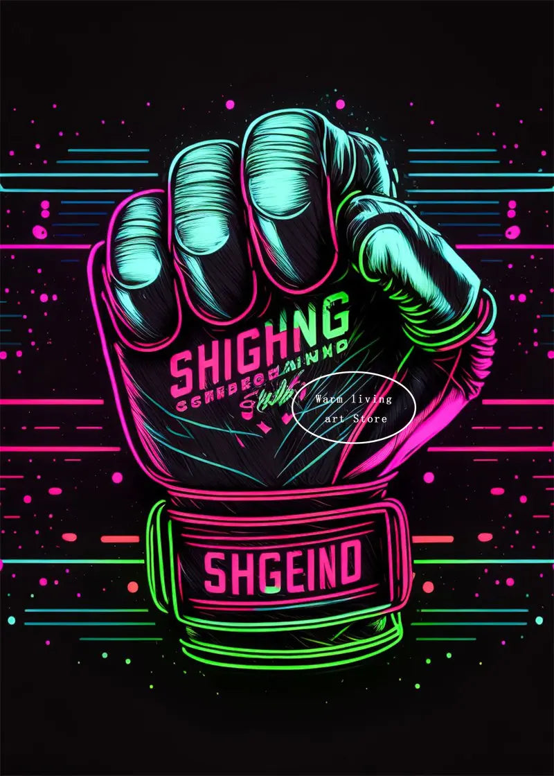 Black Cool Boxing Gloves Boxing Fitness Gloves Aesthetics Poster and Mural Art Canvas Painting Boxing Gym Boys' Room Decoration