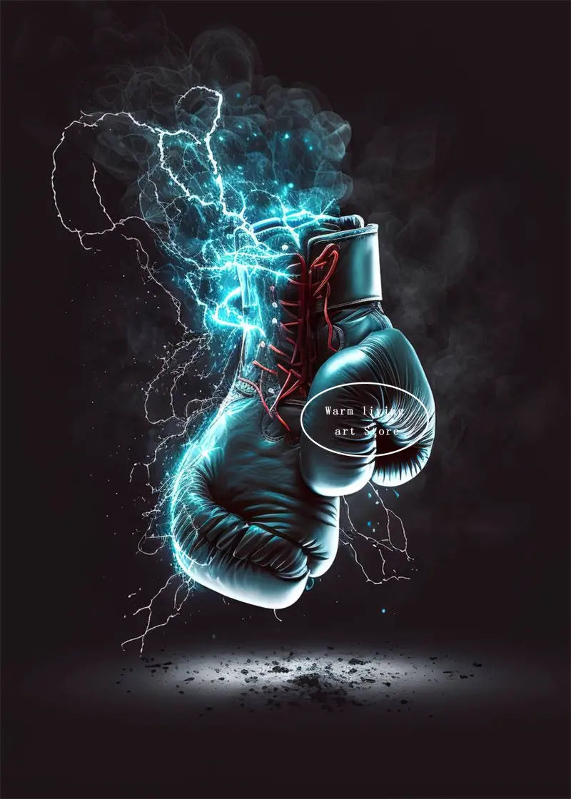 Black Cool Boxing Gloves Boxing Fitness Gloves Aesthetics Poster and Mural Art Canvas Painting Boxing Gym Boys' Room Decoration