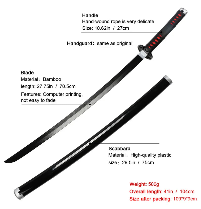 Demon Slayer Katana 104cm Giyuu Blue Role-playing Weapons Props with Sword Holder and Belt 1: 1 Replica  Japanese Samurai Sword