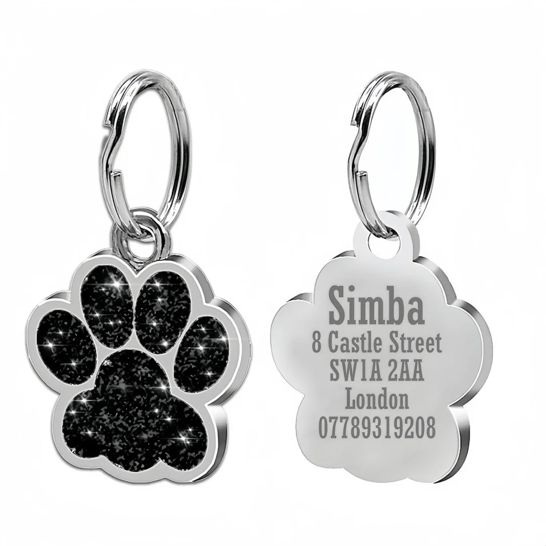 Free Personalized Dog Cat Plate Tags Engraved Puppy Pet ID Name Collar Tag Alloy Paw Glitter Pendant Pets Dogs Accessories