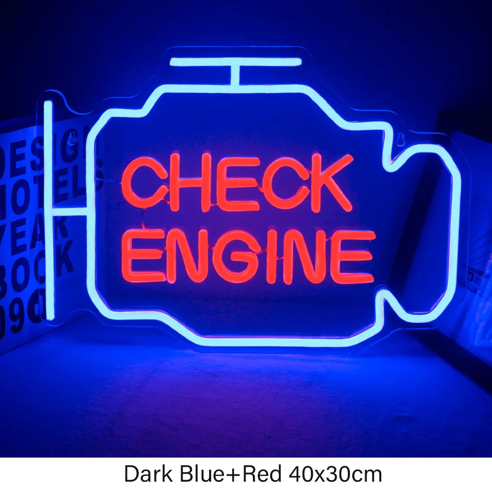 Check Engine Neon Sign Led Light Auto Room Garage Repair Shop Wall Decor Bar Party Club Luminous Atmosphere Lamp USB Power