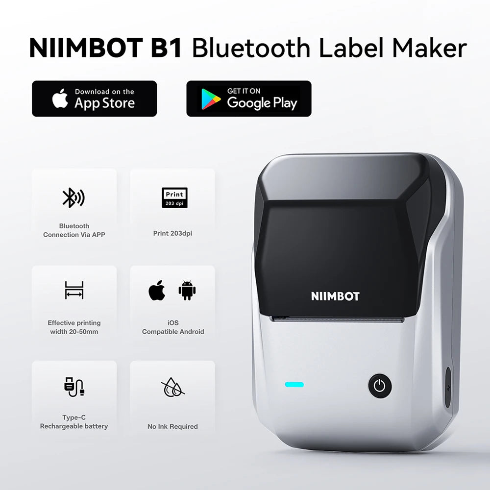 NIIMBOT B1 Portable Thermal Printer With Tapes 2 Inch Adhesive Label Printer Mini Bluetooth Sticker Maker Support Smartphones PC