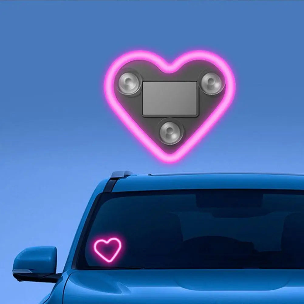 Car Triangle Window LED Solar Powered Heart-shaped Neon Light Rear Window Illuminated Interior Decoration Atmosphere Light