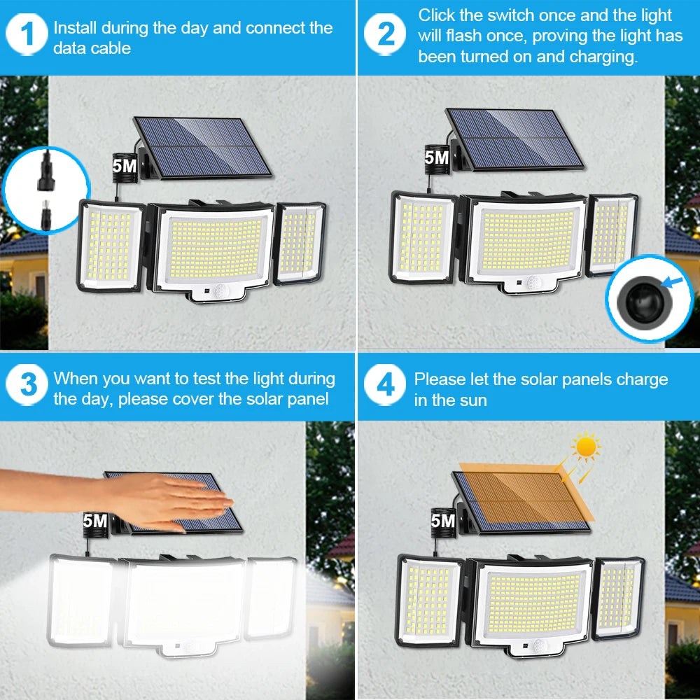 New 366LED Solar Outdoor Lights Solar Powered Security Light Motion Sensor 234LED Wall Light IP65 Waterproof Garden