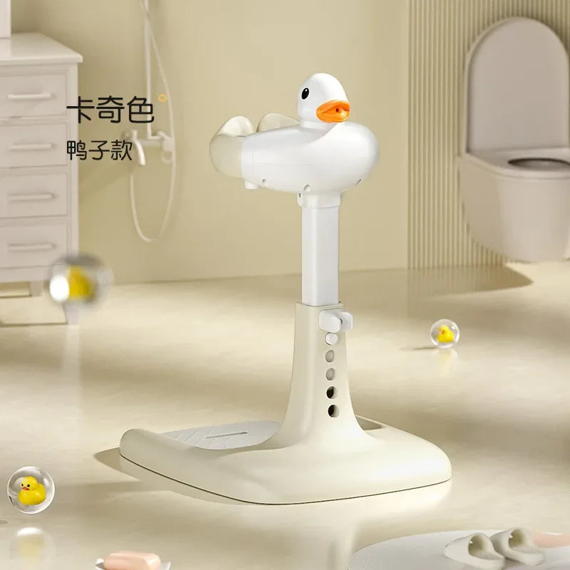 Portable Non-slip Duck Shaped Baby Bath Racks Shower Helper Handle Adjust Length Stand Themselves for Standing Toddler Shower