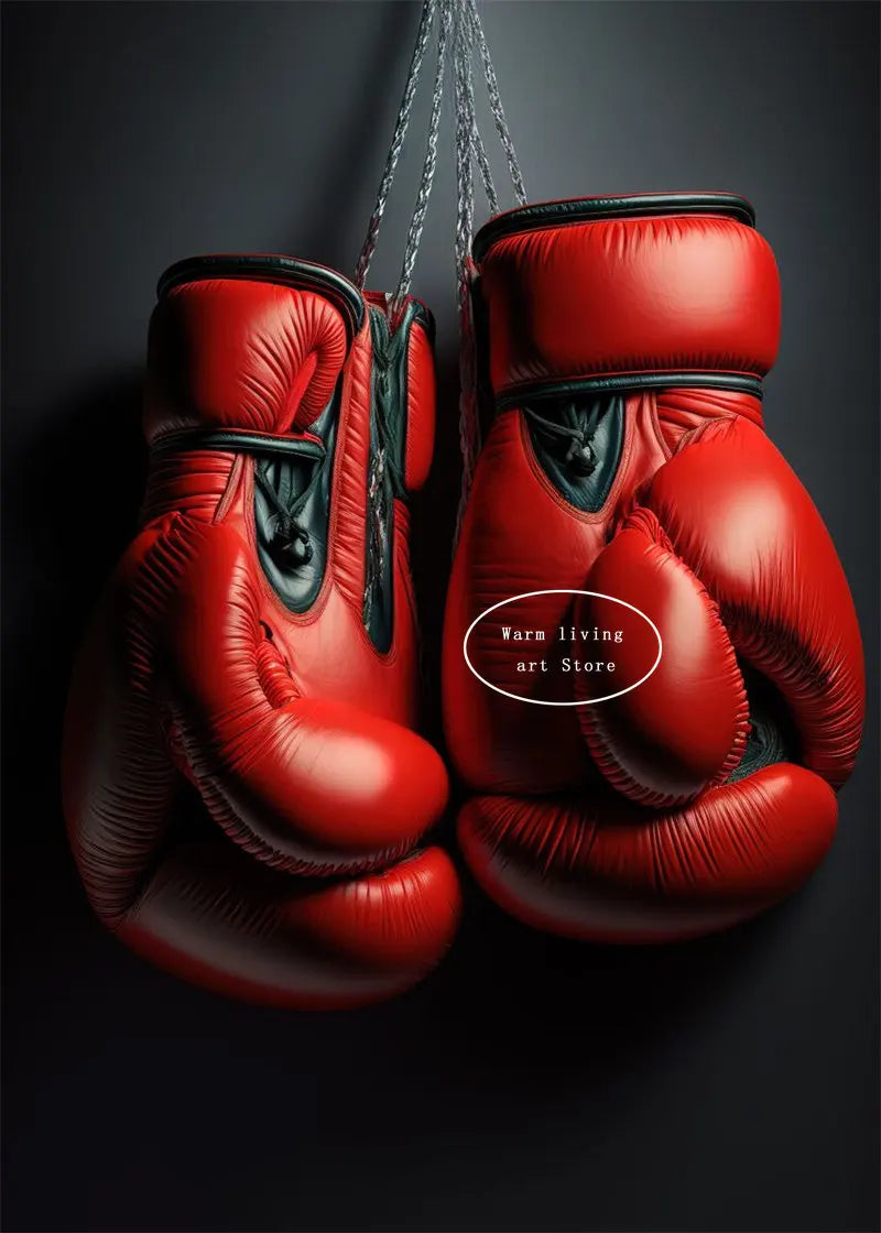 Black Cool Boxing Gloves Boxing Fitness Gloves Aesthetics Poster and Mural Art Canvas Painting Boxing Gym Boys' Room Decoration