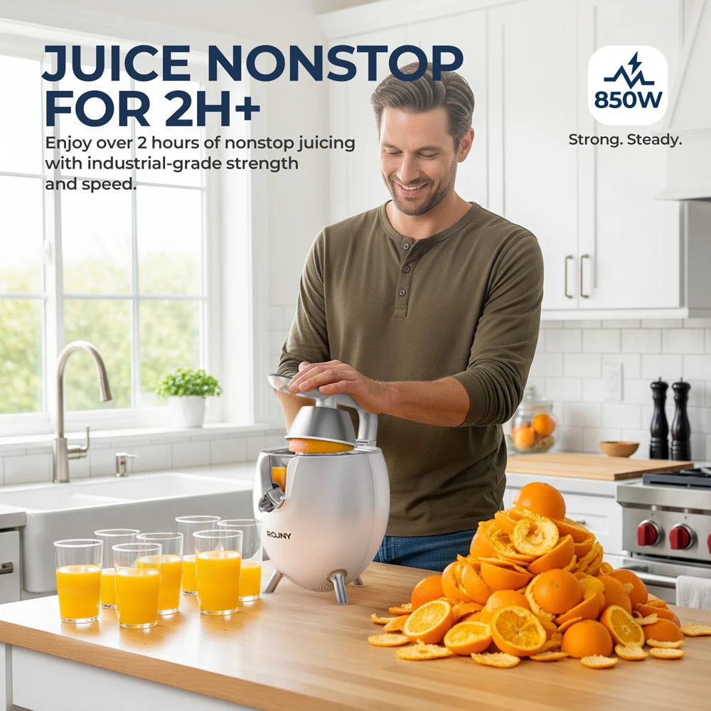 Electric Stainless Steel Citrus Juicer, Orange Lemon Set Juicer with 2 Cones, BPA-Free and Easy to Clean, Powerful 850W, White