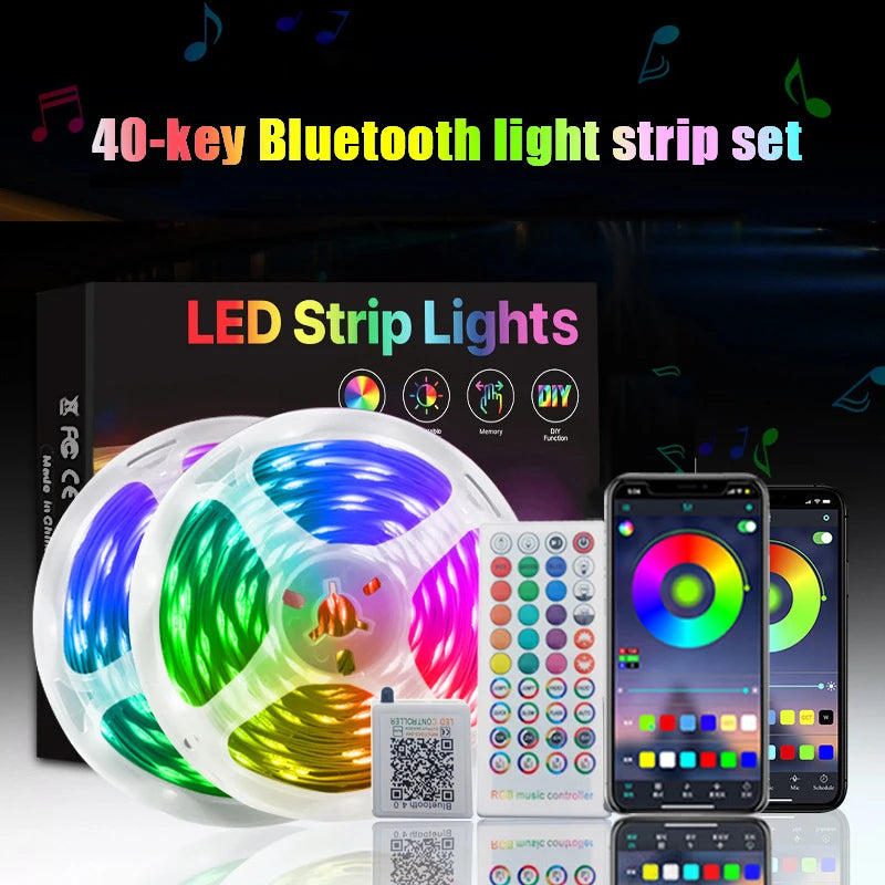 10m 20m 30m 40m DC24V Led RGB Strip Light Bluetooth App Music Sync Led Lights Flexible Ribbon Diode Tape for Gaming Room Deco