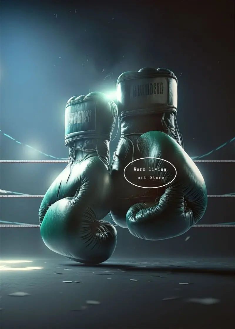 Black Cool Boxing Gloves Boxing Fitness Gloves Aesthetics Poster and Mural Art Canvas Painting Boxing Gym Boys' Room Decoration