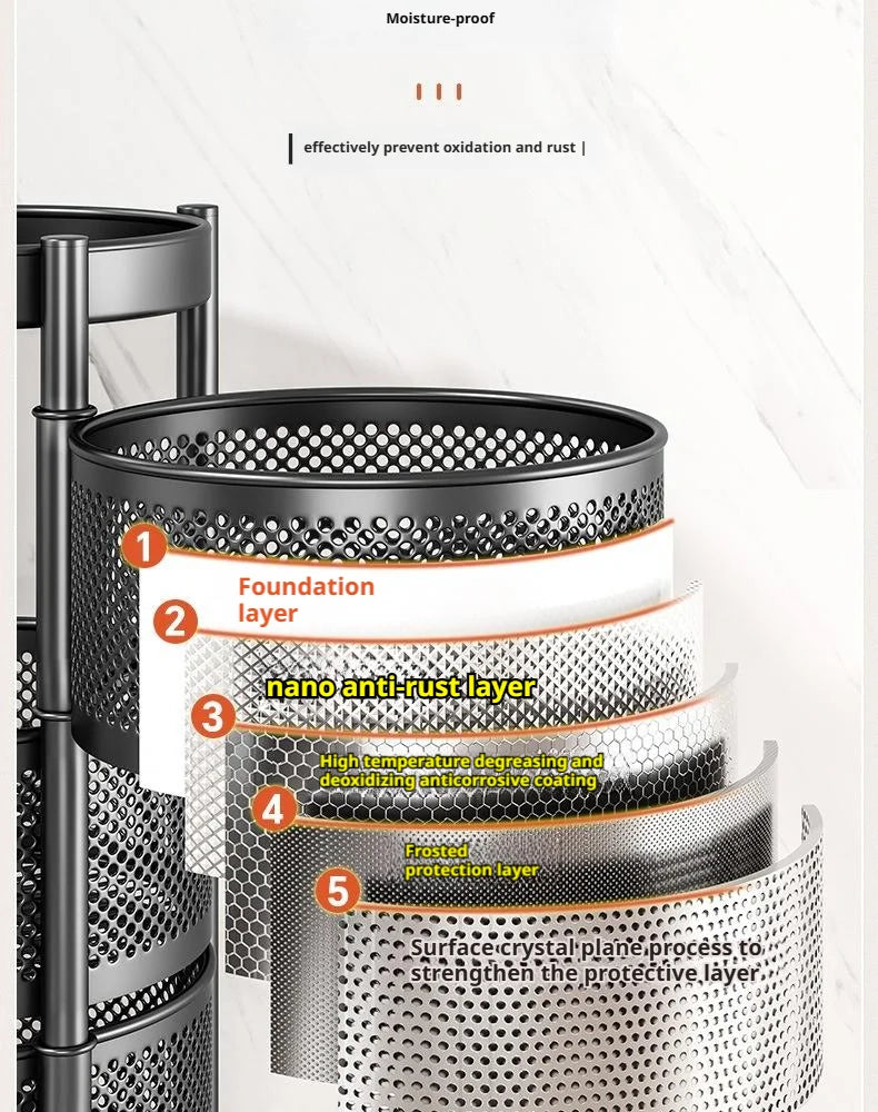 Square Rotating Storage Rack Kitchen Floor-To-Ceiling Multi-Layer Snacks Fruits And Vegetables Sundries Rolling Trolley Basket